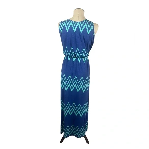 Pixley Summer Maxi Dress Chevron Print Blue Size XL - Picture 3 of 9